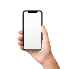 Aufkleber - Woman hand holding black smartphone with blank screen