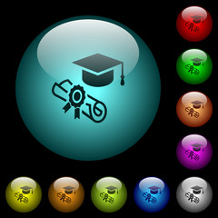 Poster - Graduation ceremony icons in color illuminated glass buttons