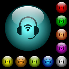 Poster - Wireless headset icons in color illuminated glass buttons