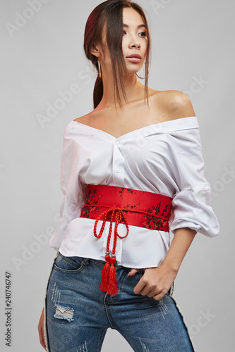 three quarter ripped jeans