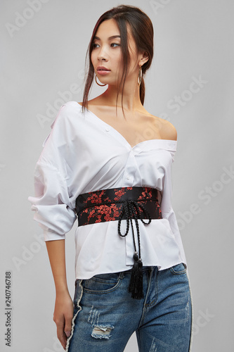 three quarter ripped jeans