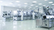 Sterile High Precision Manufacturing Laboratory where Scientists in Protective Coverall's Turn on Machninery, Use Computers and Microscopes, doing Pharmaceutics, Biotechnology and Research.