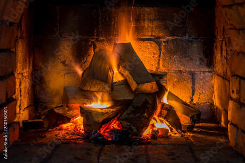 Wood Burning In A Cozy Fireplace At Home Keep Warm Buy This