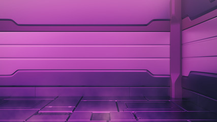 Wall Mural - proton purple interior with empty stage. modern future background. technology sci-fi hi tech concept