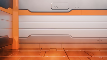 Wall Mural - Sci-Fi fire damaged metallic corridor background 3d render