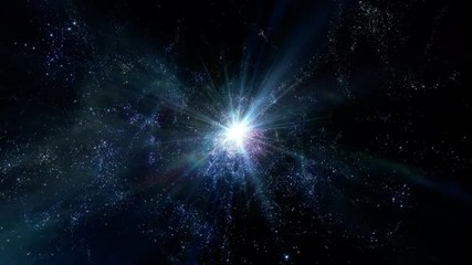 Wall Mural - Traveling through star fields in space as a supernova bursts light (Loop).