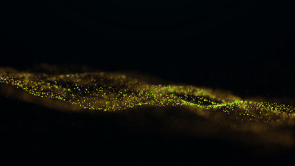Poster - Wave Glow. Wave of particles. Wave 3d. 3d rendering. Futuristic green dots background with a dynamic wave. Abstract Big Data Visualization.