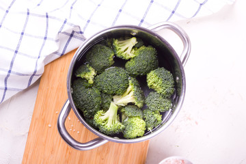 Healthy diet vegan food, broccoli in a pan.