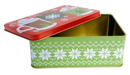 Wall Mural - Empty isolated Christmas holiday cookie tin with lid askew.