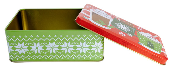 Wall Mural - Empty isolated Christmas holiday cookie tin with lid askew.