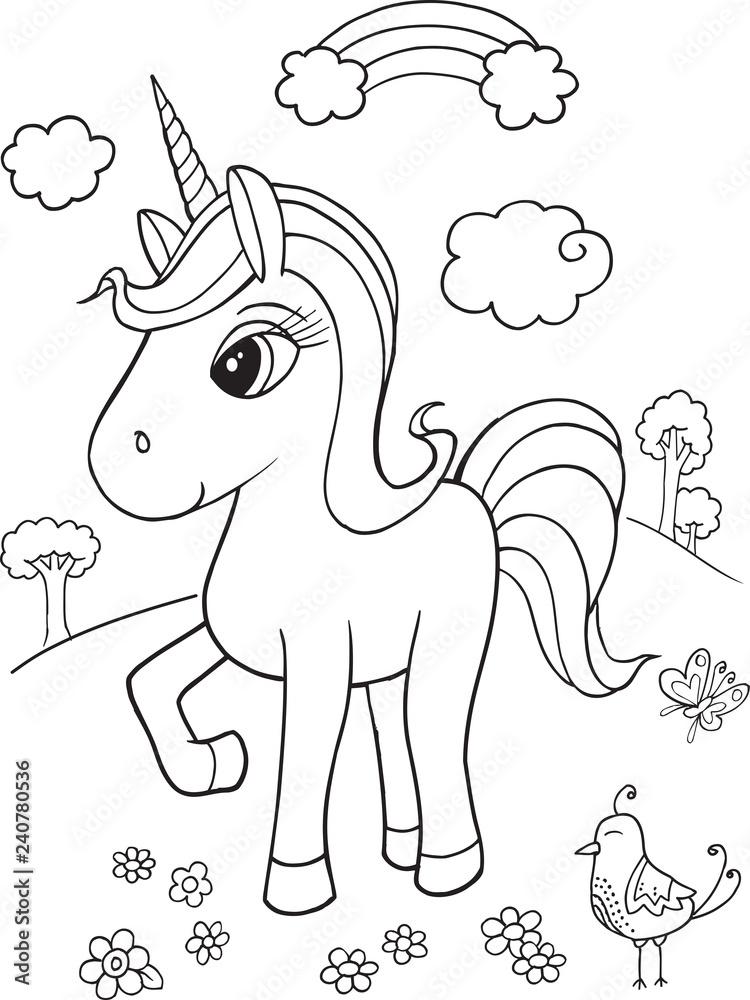 Download Foto op Canvas Cute Unicorn Coloring Page Vector ...