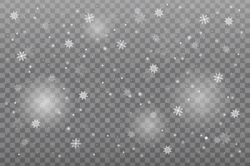 Aufkleber - Snowfall. Falling snow on transparent background. Christmas decoration snowflake with transparent effect. Vector illustration.