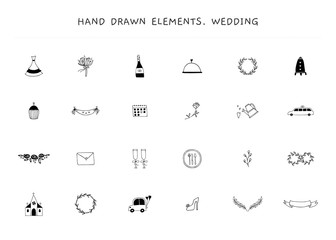 Set of wedding logo elements. Vector hand drawn objects.