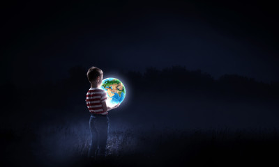 whole world in hands . mixed media