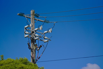 High voltage power lines electric post