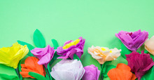 Tools Making Crepe Paper Flowers Green Background