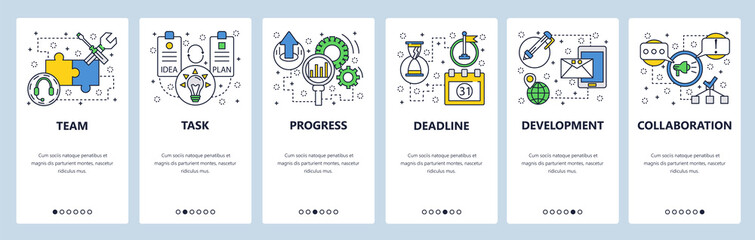 Wall Mural - web site onboarding screens. task progress and deadline. menu vector banner template for website and