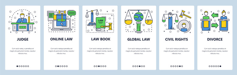 Wall Mural - web site onboarding screens. court and legal system, civil rights, family law, international law. me
