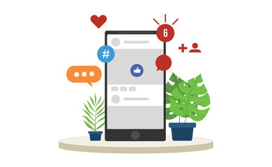 Poster - social media networking notifications pop up with various kind of platform with smartphone