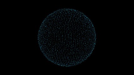Poster - Blue sphere with particle dots. Digital data network connections on black background in futuristic technology concept. 3d abstract illustration