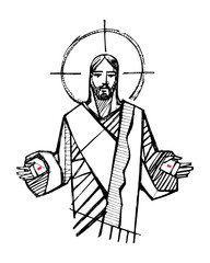 Wall Mural - Jesus Christ with open hands illustration