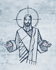 Jesus Christ with open hands illustration