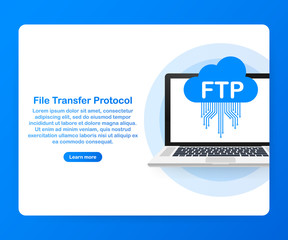 Wall Mural - FTP file transfer icon on laptop. FTP technology icon. Transfer data to server. Vector illustration.