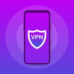 Canvas Print - VPN connectivity. Secure virtual private network connection concept. Isometric vector illustration in ultraviolet colors.