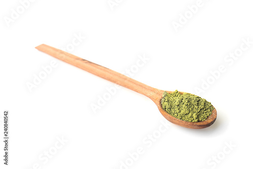 Fotografie, Obraz Spoon with matcha tea powder on white background