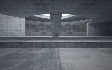  Abstract  concrete interior multilevel public space with window. 3D illustration and rendering.
