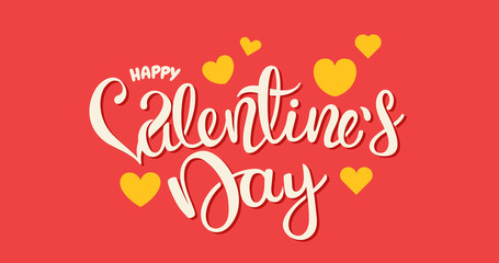 Poster - Happy Valentines Day card with calligraphic inscription and hearts.