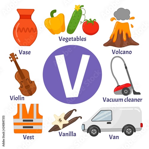 Vector Cute Kids Animal Alphabet Letter V Set Of Cute Cartoon