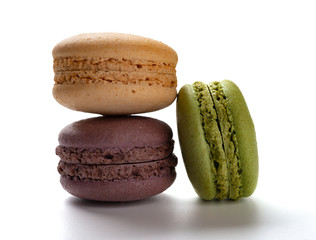 studio shoot of colorful macaroons stack up on a white background