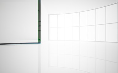 Abstract white and colored gradient glasses interior multilevel public space with window. 3D illustration and rendering.