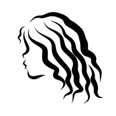 Wall Mural - Young girl with long wavy hair, black outline, profile