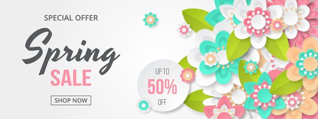 Wall Mural - spring sale banner with beautiful colorful flower. can be used for template, banners, wallpaper, fly