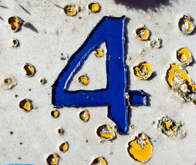 Written Wording in Distressed State Typography Found Number Four 4