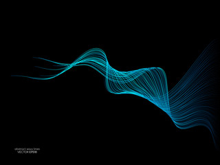 Poster - Abstract vector wave lines green and blue colors isolated on black background for design elements in concept technology, modern, science. A.I.