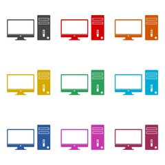 Sticker - Desktop computer icon or logo, Home desktop computer personal, color set