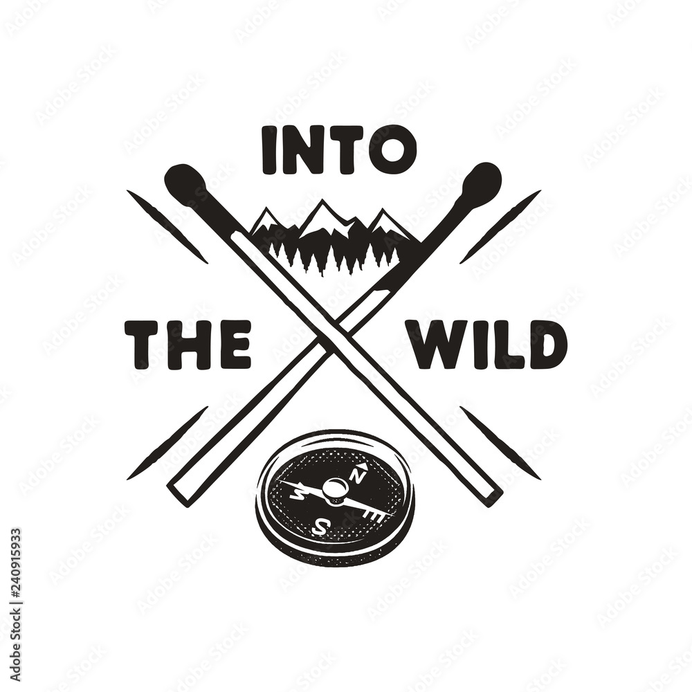 Into the Wild - Outdoors Adventure Silhouette Badge with mountains