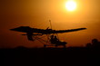 Ultralight airplane at sunset. Ultralight ride. Tranquility in flight with ultralight aircraft