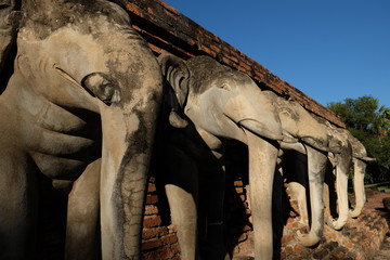 Wall Mural - Wat Chang lom (Elephant statues around)  Sukhothai Historical Park ,Sukhothai Thailand