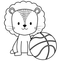 Poster - cute circus lion with basket balloon