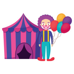 Poster - circus clown with balloons helium