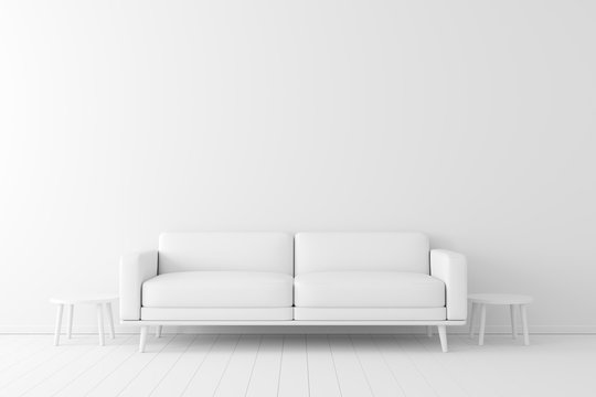 minimal concept. interior of living white color on white floor and background.