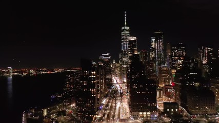 Wall Mural - Slow rotation around Lower Manhattan skyline at night