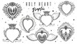 Sketch graphic illustration set Holy heart with mystic and occult hand drawn symbols. Vintage Hands with Old Fashion Tattoos.Freemasonry and secret societies emblems, esoteric symbol.