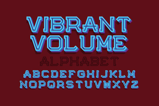 Vibrant volume isolated english alphabet. Urban 3d letters font.