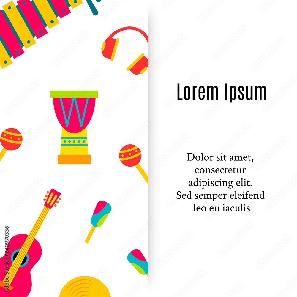 Musical Instrument Text Design Musical instruments icons with place for text in flat style. Vector ...
