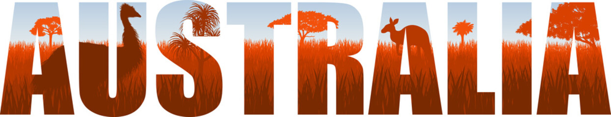 vector australia illustration with ostrich emu and kangaroo